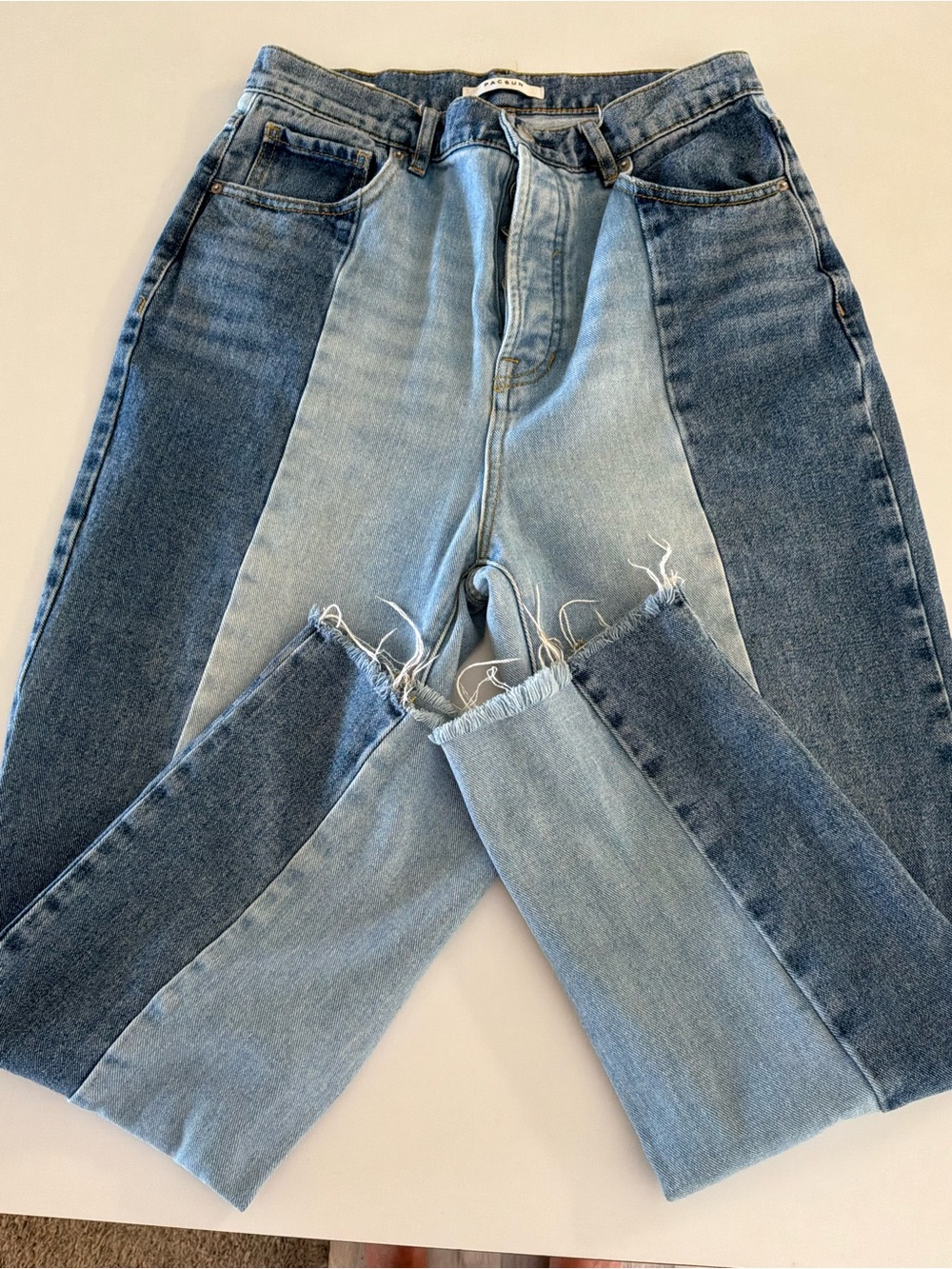 PacSun Two-Tone Straight Leg Jeans in Light and Dark Blue 90s